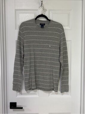 Polo by Ralph Lauren Gray and White Striped Long Sleeve Crewneck Shirt